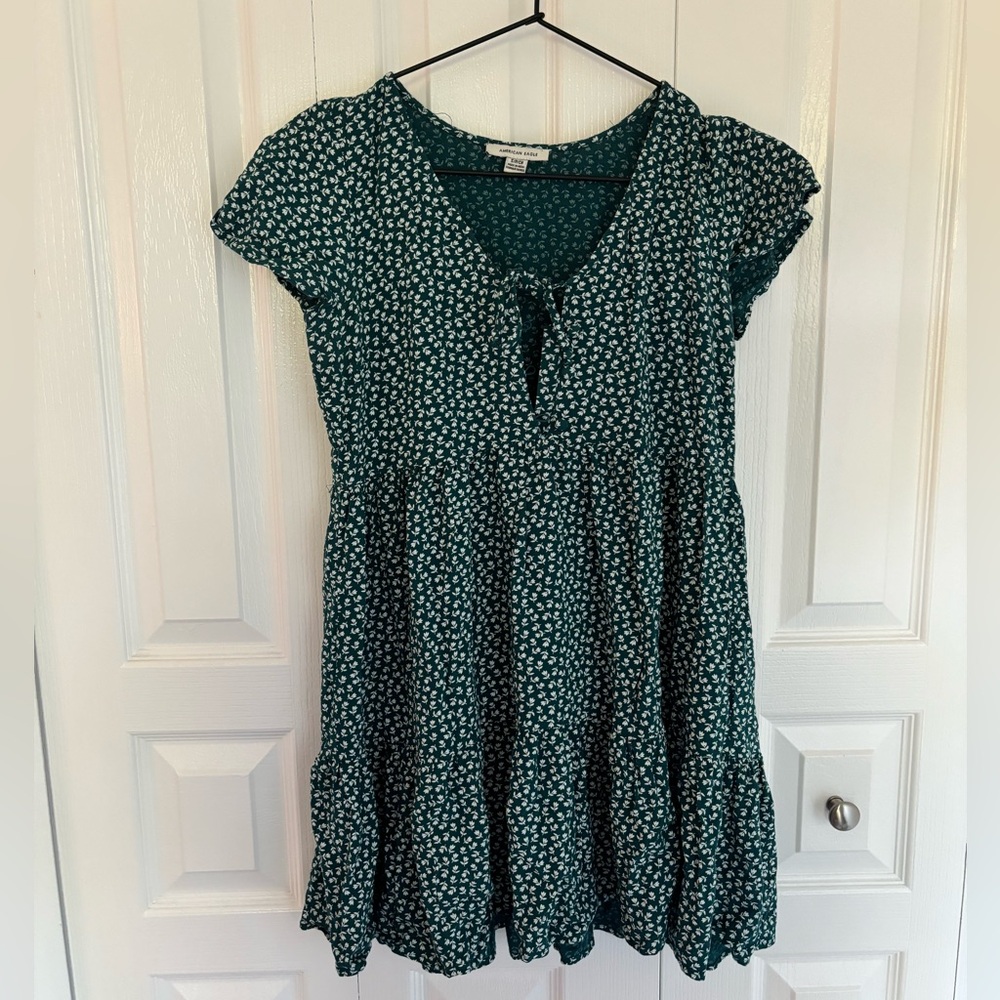 American Eagle Teal Floral Babydoll Dress